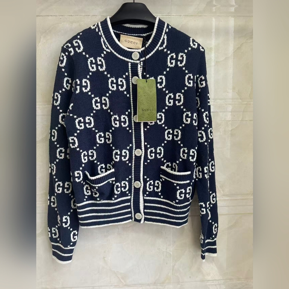 Gucci GG Wool Jacquard Knit Cardigan Sweaters